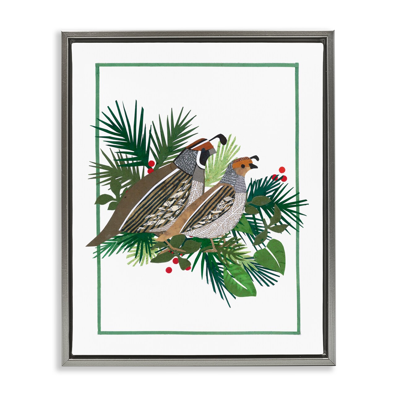 Stupell Industries Christmas Quail & Fir Floating Frame, design by Nancy Overton